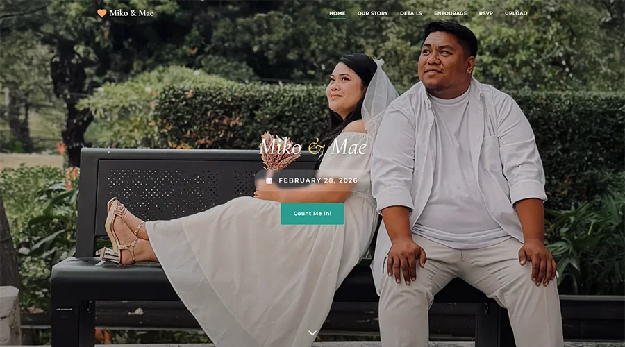 Miko and Mae's wedding website — Our Story page